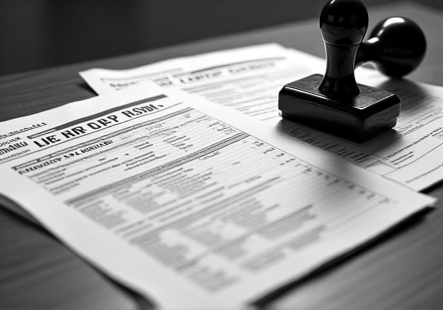 Legal documents and logistics stamps on a high-contrast background
